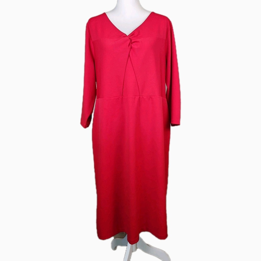 Talbots Twist Front Knit Crepe Sheath Dress Womens 18W Red Career Chic‎ Occasion